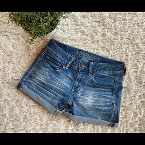 American Eagle Outfitters Jeans Shorts Super Stretch Denim Cuffed Midi Cutoffs 2